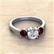 3 - Quyen IGI Certified 2.56 ctw (7.00 mm) Round Lab Grown Diamond and Red Garnet Three Stone Engagement Ring 