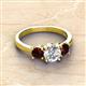 3 - Quyen IGI Certified 2.56 ctw (7.00 mm) Round Lab Grown Diamond and Red Garnet Three Stone Engagement Ring 