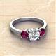 3 - Quyen IGI Certified 2.30 ctw (7.00 mm) Round Lab Grown Diamond and Rhodolite Garnet Three Stone Engagement Ring 