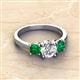 3 - Quyen IGI Certified 2.10 ctw (7.00 mm) Round Lab Grown Diamond and Emerald Three Stone Engagement Ring 