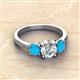3 - Quyen IGI Certified 2.02 ctw (7.00 mm) Round Lab Grown Diamond and Turquoise Three Stone Engagement Ring 
