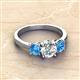 3 - Quyen IGI Certified 2.30 ctw (7.00 mm) Round Lab Grown Diamond and Blue Topaz Three Stone Engagement Ring 