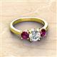 3 - Quyen IGI Certified 2.30 ctw (7.00 mm) Round Lab Grown Diamond and Rhodolite Garnet Three Stone Engagement Ring 