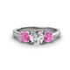 1 - Quyen GIA Certified 2.05 ctw (6.50 mm) Round Natural Diamond and Pink Sapphire Three Stone Engagement Ring 