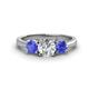 1 - Quyen GIA Certified 1.94 ctw (6.50 mm) Round Natural Diamond and Tanzanite Three Stone Engagement Ring 