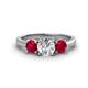 1 - Quyen GIA Certified 2.10 ctw (6.50 mm) Round Natural Diamond and Ruby Three Stone Engagement Ring 