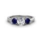 1 - Quyen IGI Certified 2.40 ctw (6.50 mm) Round Lab Grown Diamond and Blue Sapphire Three Stone Engagement Ring 