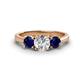 1 - Quyen IGI Certified 2.40 ctw (6.50 mm) Round Lab Grown Diamond and Blue Sapphire Three Stone Engagement Ring 
