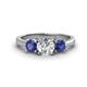 1 - Quyen IGI Certified 1.80 ctw (6.50 mm) Round Lab Grown Diamond and Iolite Three Stone Engagement Ring 