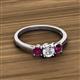 2 - Quyen 1.13 ctw (5.00 mm) Round Natural Diamond and Rhodolite Garnet Three Stone Engagement Ring  