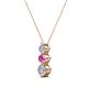 2 - Kesha (3.4mm) Round Pink Sapphire and Diamond Graduated Three Stone Drop Pendant 