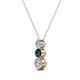 2 - Kesha (3.4mm) Round Blue and White Diamond Graduated Three Stone Drop Pendant 