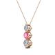 2 - Kesha (4mm) Round Pink Tourmaline and Diamond Graduated Three Stone Drop Pendant 