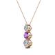 2 - Kesha (4mm) Round Amethyst and Diamond Graduated Three Stone Drop Pendant 