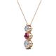 2 - Kesha (4mm) Round Rhodolite Garnet and Diamond Graduated Three Stone Drop Pendant 