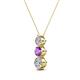 2 - Kesha (4mm) Round Amethyst and Diamond Graduated Three Stone Drop Pendant 