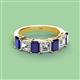 3 - Aria Emerald Cut Blue Sapphire and Asscher Cut Diamond 7 Stone Wedding  Band 