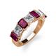 4 - Aria Emerald Cut Rhodolite Garnet and Asscher Cut Diamond 7 Stone Wedding  Band 
