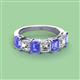 3 - Aria Emerald Cut Tanzanite and Asscher Cut Diamond 7 Stone Wedding  Band 