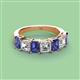 3 - Aria Emerald Cut Iolite and Asscher Cut Diamond 7 Stone Wedding  Band 
