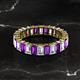 2 - Kerry 5x3 mm Emerald Cut Amethyst and Lab Grown Diamond Side Gallery Work Eternity Band 