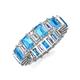 3 - Kerry 6x4 mm Emerald Cut Blue Topaz and Diamond Side Gallery Work Eternity Band 