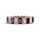 1 - Kerry 6x4 mm Emerald Cut Rhodolite Garnet and Diamond Side Gallery Work Eternity Band 