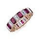 3 - Kerry 6x4 mm Emerald Cut Rhodolite Garnet and Diamond Side Gallery Work Eternity Band 