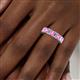 5 - Kerry 6x4 mm Emerald Cut Pink Sapphire and Lab Grown Diamond Side Gallery Work Eternity Band 