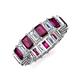 3 - Kerry 6x4 mm Emerald Cut Rhodolite Garnet and Lab Grown Diamond Side Gallery Work Eternity Band 