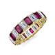 3 - Kerry 6x4 mm Emerald Cut Rhodolite Garnet and Lab Grown Diamond Side Gallery Work Eternity Band 