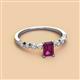 2 - Amaira 7x5 mm Emerald Cut Rhodolite Garnet and Round Diamond Engagement Ring  