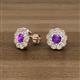 3 - Floret 4.00 mm Round Amethyst and Diamond Milgrain Halo Stud Earrings 
