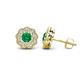 1 - Floret 4.00 mm Round Emerald and Diamond Milgrain Halo Stud Earrings 