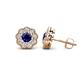1 - Floret 4.00 mm Round Blue Sapphire and Diamond Milgrain Halo Stud Earrings 