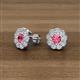 3 - Floret 4.00 mm Round Pink Tourmaline and Diamond Milgrain Halo Stud Earrings 