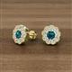 3 - Floret 4.00 mm Round Blue and White Diamond Milgrain Halo Stud Earrings 