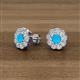 3 - Floret 4.00 mm Round Turquoise and Diamond Milgrain Halo Stud Earrings 