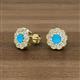 3 - Floret 4.00 mm Round Turquoise and Diamond Milgrain Halo Stud Earrings 