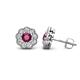 1 - Floret 4.00 mm Round Rhodolite Garnet and Lab Grown Diamond Milgrain Halo Stud Earrings 