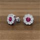 3 - Floret 4.00 mm Round Rhodolite Garnet and Lab Grown Diamond Milgrain Halo Stud Earrings 