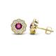 1 - Floret 4.00 mm Round Rhodolite Garnet and Lab Grown Diamond Milgrain Halo Stud Earrings 