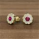 3 - Floret 4.00 mm Round Rhodolite Garnet and Lab Grown Diamond Milgrain Halo Stud Earrings 