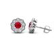 1 - Floret 4.00 mm Round Ruby and Lab Grown Diamond Milgrain Halo Stud Earrings 