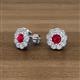 3 - Floret 4.00 mm Round Ruby and Lab Grown Diamond Milgrain Halo Stud Earrings 