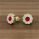3 - Floret 4.00 mm Round Ruby and Lab Grown Diamond Milgrain Halo Stud Earrings 