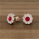 3 - Floret 4.00 mm Round Ruby and Lab Grown Diamond Milgrain Halo Stud Earrings 
