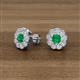3 - Floret 4.00 mm Round Emerald and Lab Grown Diamond Milgrain Halo Stud Earrings 