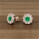 3 - Floret 4.00 mm Round Emerald and Lab Grown Diamond Milgrain Halo Stud Earrings 