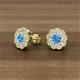 3 - Floret 4.00 mm Round Blue Topaz and Diamond Milgrain Halo Stud Earrings 